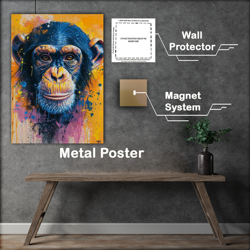 Buy Metal Poster : (Chimps face with splashed colour art)