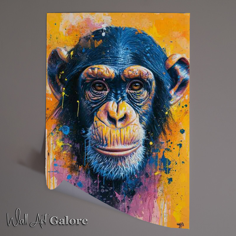 Buy Unframed Poster : (Chimps face with splashed colour art)