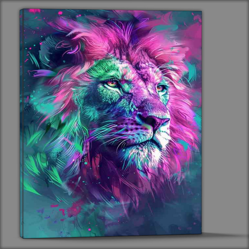 Buy Canvas : (Colorful lion in purple and green with white fur)