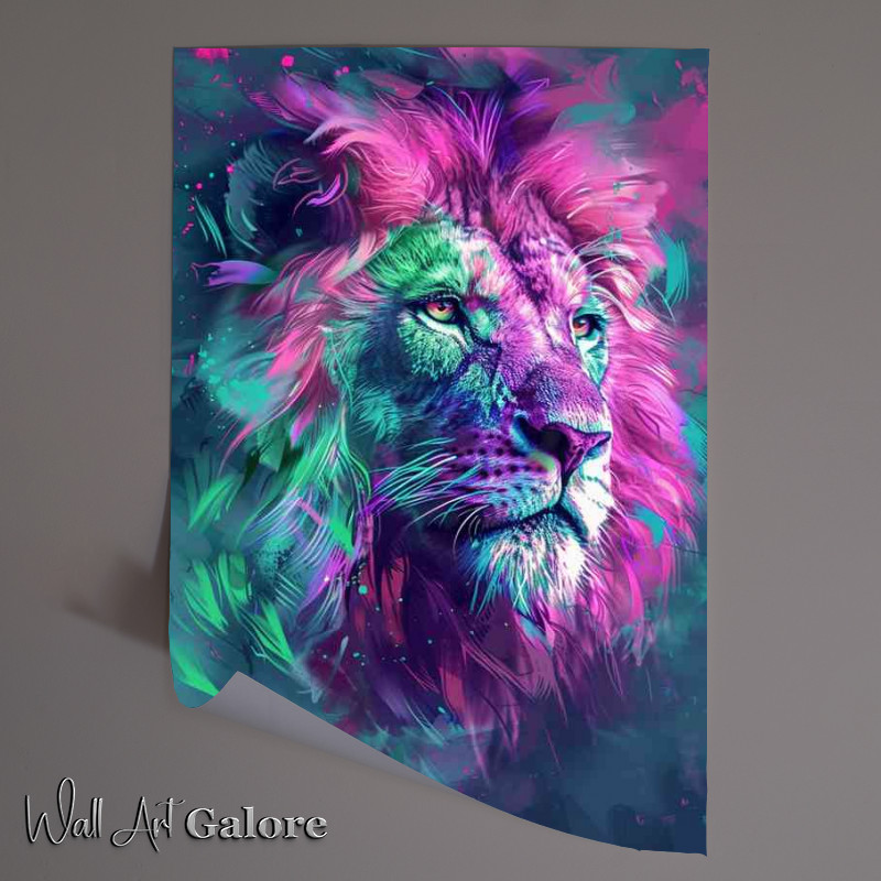 Buy Unframed Poster : (Colorful lion in purple and green with white fur)