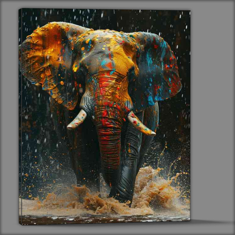 Buy Canvas : (Colourful elephant running free)