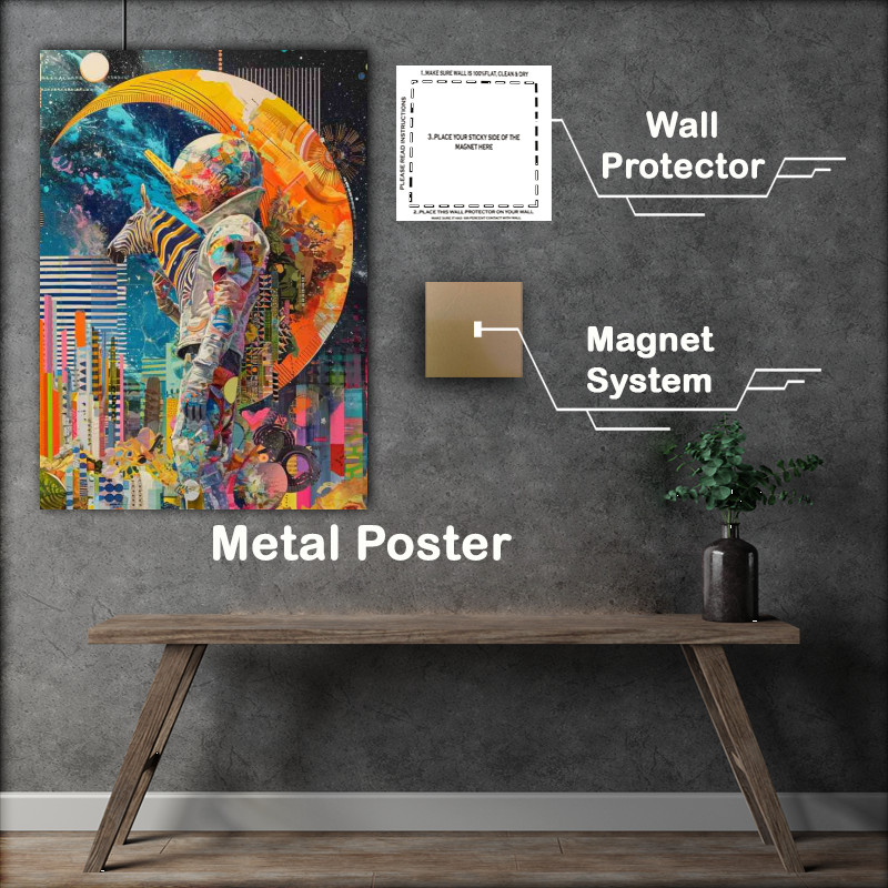 Buy Metal Poster : (Colourful man moon and the zebra)