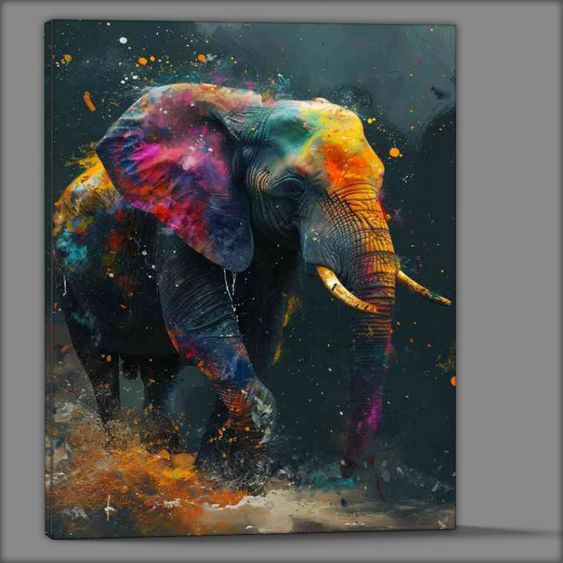 Buy Canvas : (Colourful splash elephant running free)