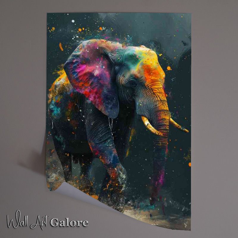 Buy Unframed Poster : (Colourful splash elephant running free)