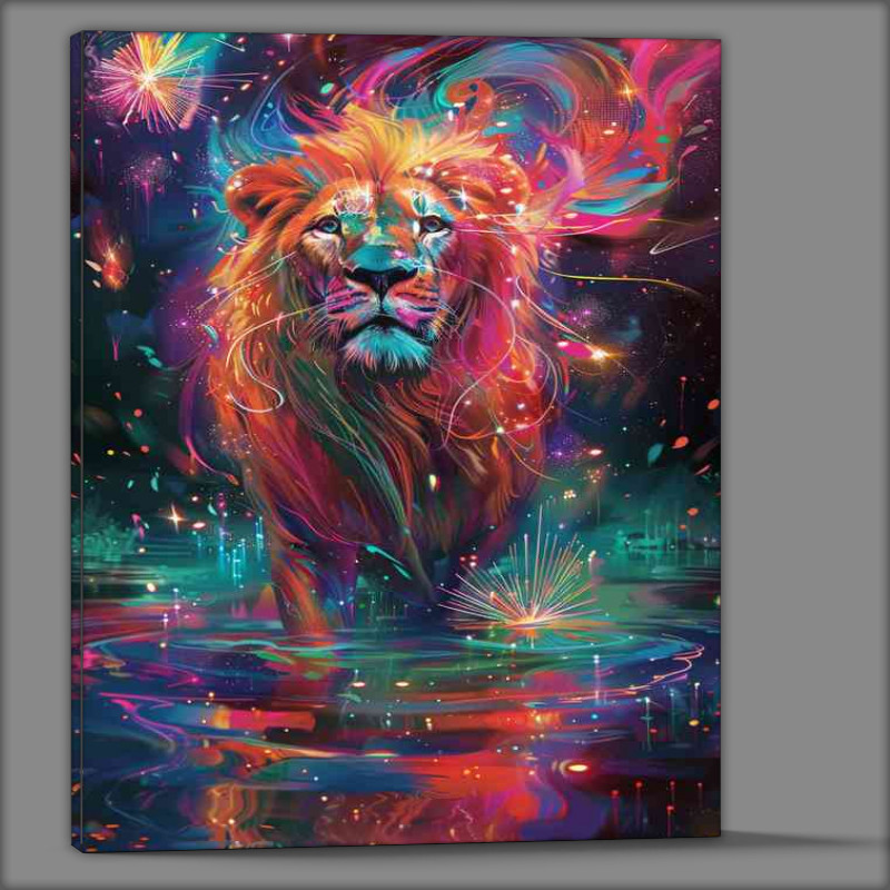 Buy Canvas : (Colourful water a lion standing)
