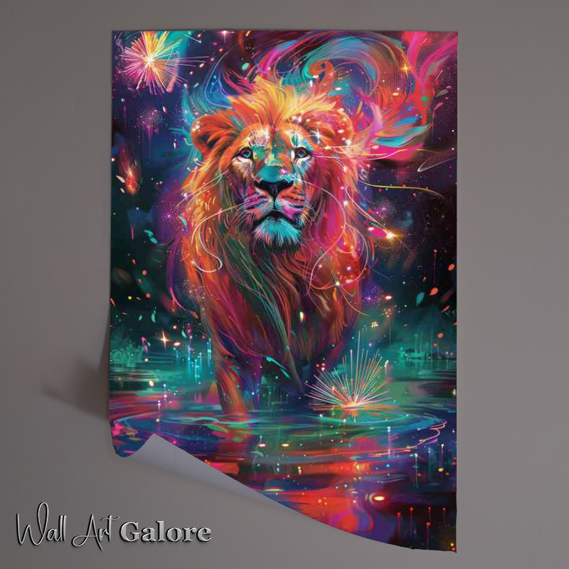Buy Unframed Poster : (Colourful water a lion standing)