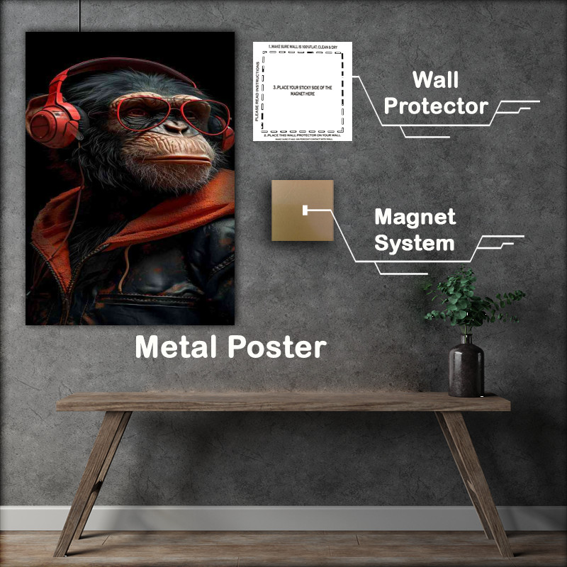 Buy Metal Poster : (Cool monkey listening to headphones)