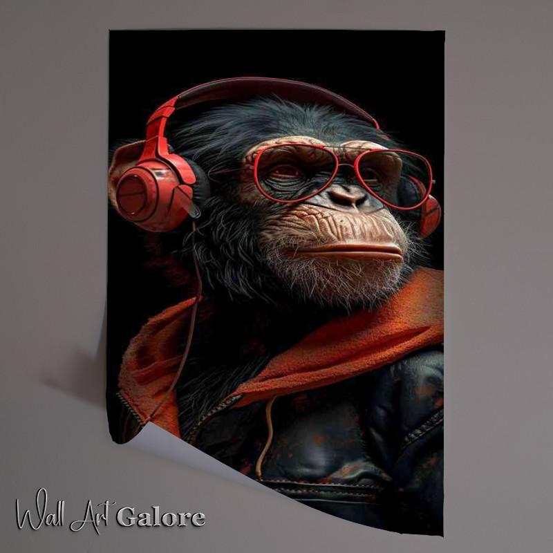 Buy Unframed Poster : (Cool monkey listening to headphones)