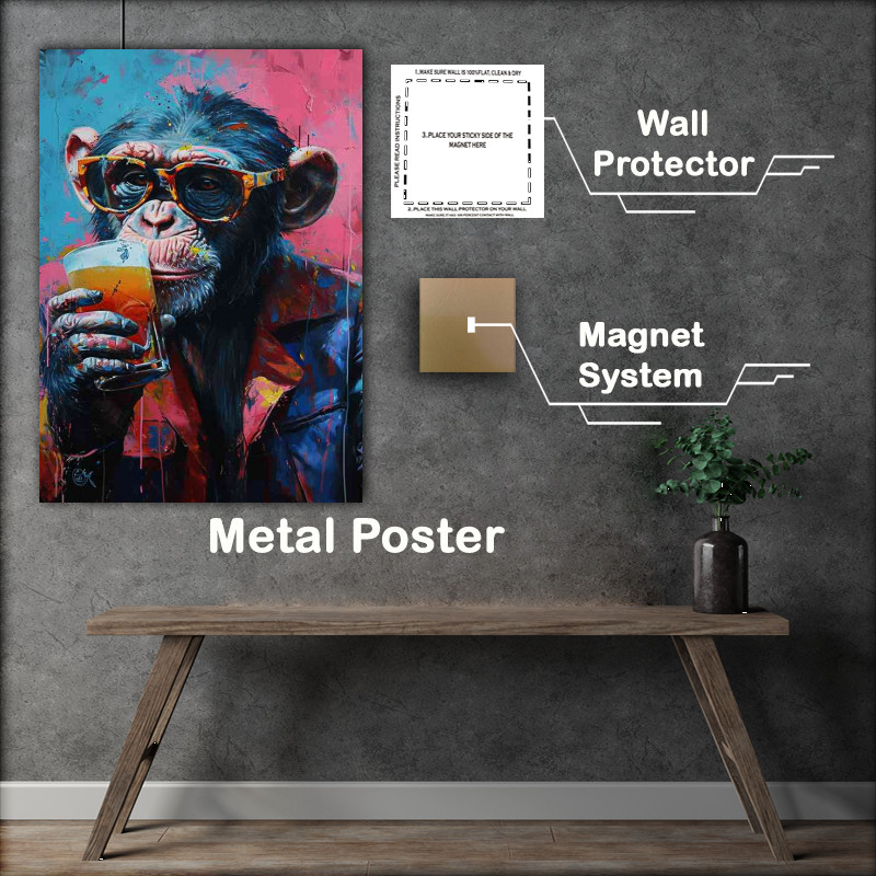 Buy Metal Poster : (Cool painted monkey having a drink)