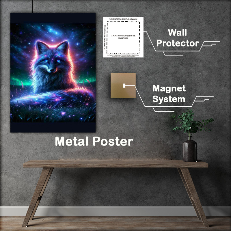 Buy Metal Poster : (Cosmic Fox its fur sparkling with stardust and vibrant auroras)