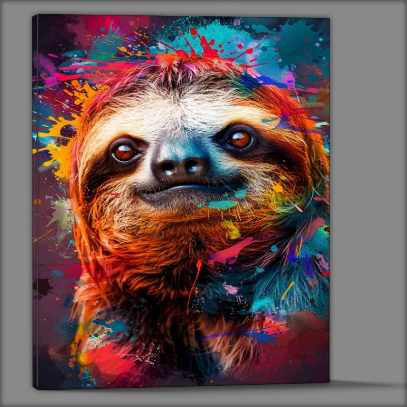 Buy Canvas : (Cute sloth with colorful paint splashes)