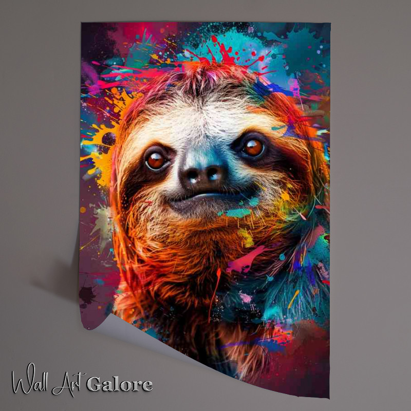 Buy Unframed Poster : (Cute sloth with colorful paint splashes)