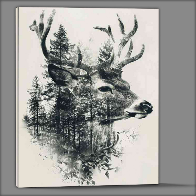 Buy Canvas : (Deer head with foliage and trees)