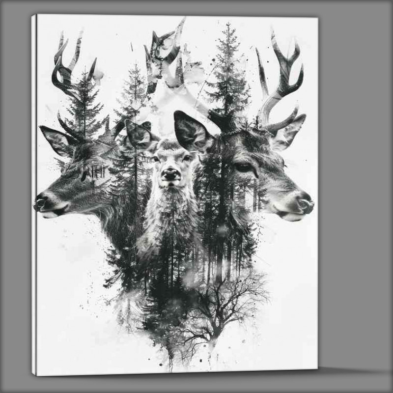 Buy Canvas : (Double Deer head surrounded by trees)