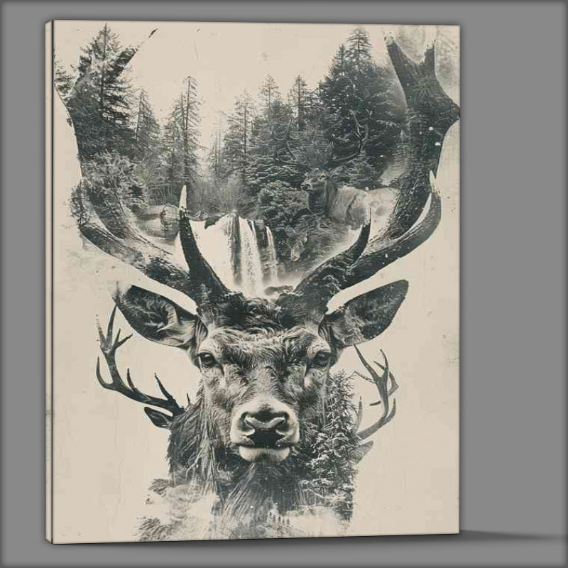 Buy Canvas : (Double exposure Deer head in the wilderness)