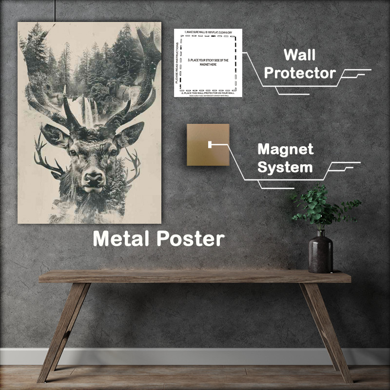 Buy Metal Poster : (Double exposure Deer head in the wilderness)
