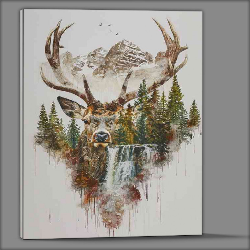 Buy Canvas : (Double exposure with a Deer head and waterfall)