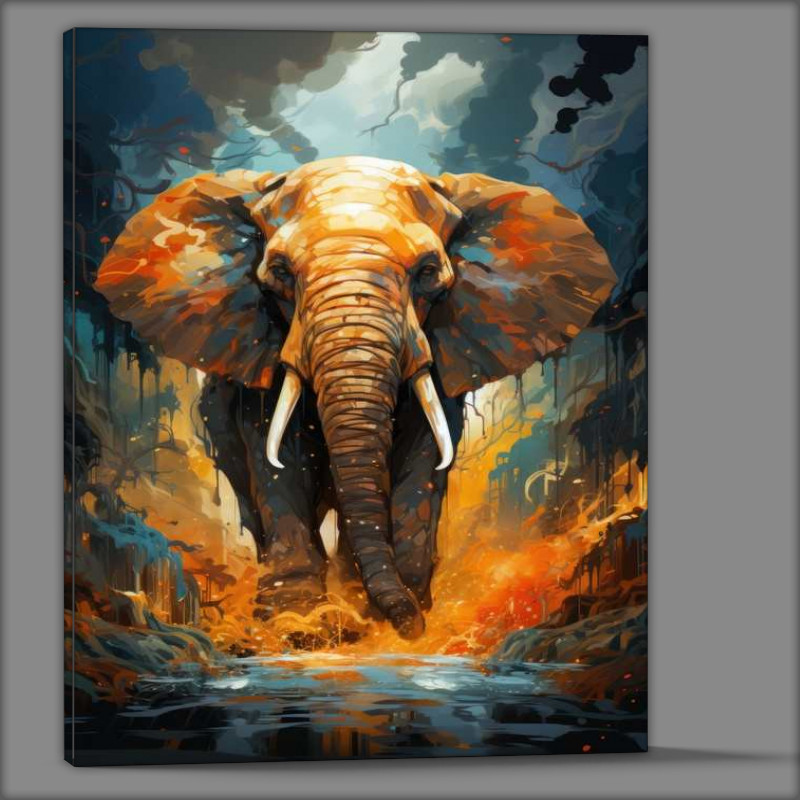 Buy Canvas : (Elephant splashing through the water)