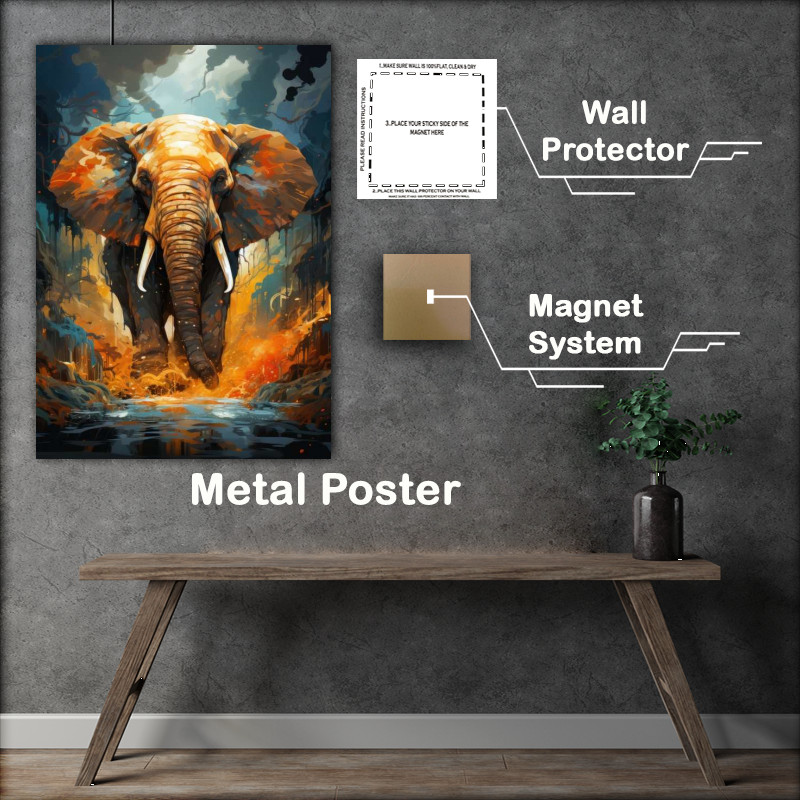 Buy Metal Poster : (Elephant splashing through the water)