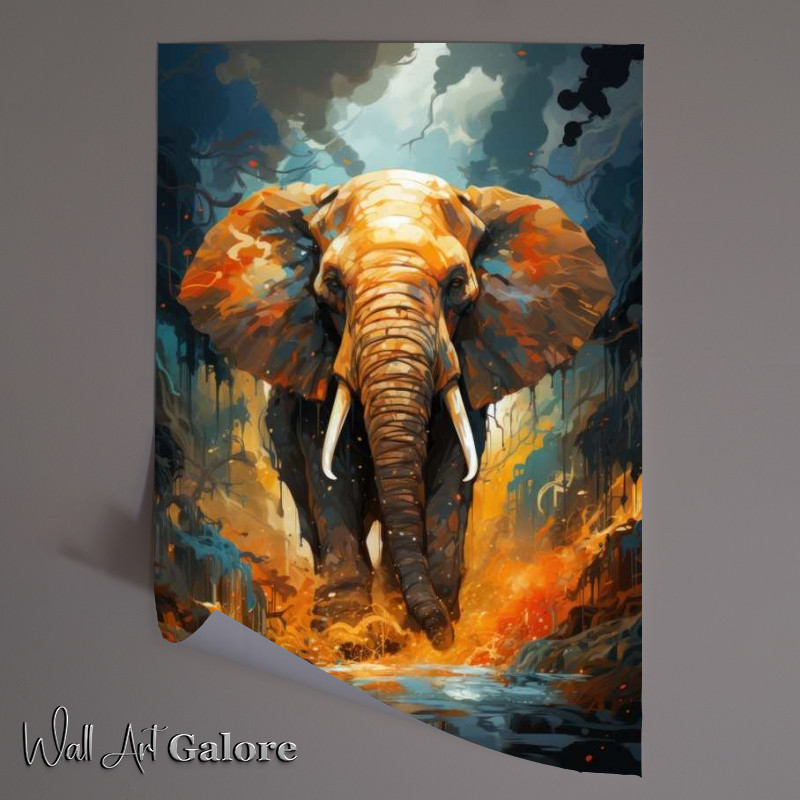Buy Unframed Poster : (Elephant splashing through the water)