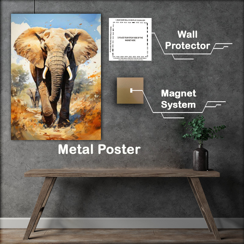 Buy Metal Poster : (Elephant walking on a track)