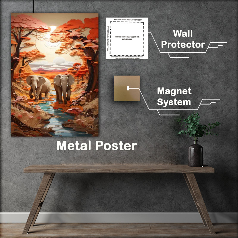 Buy Metal Poster : (Elephants by the lake)