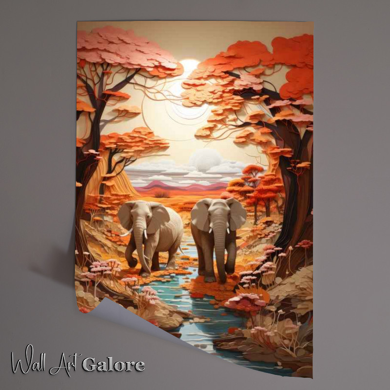 Buy Unframed Poster : (Elephants by the lake)