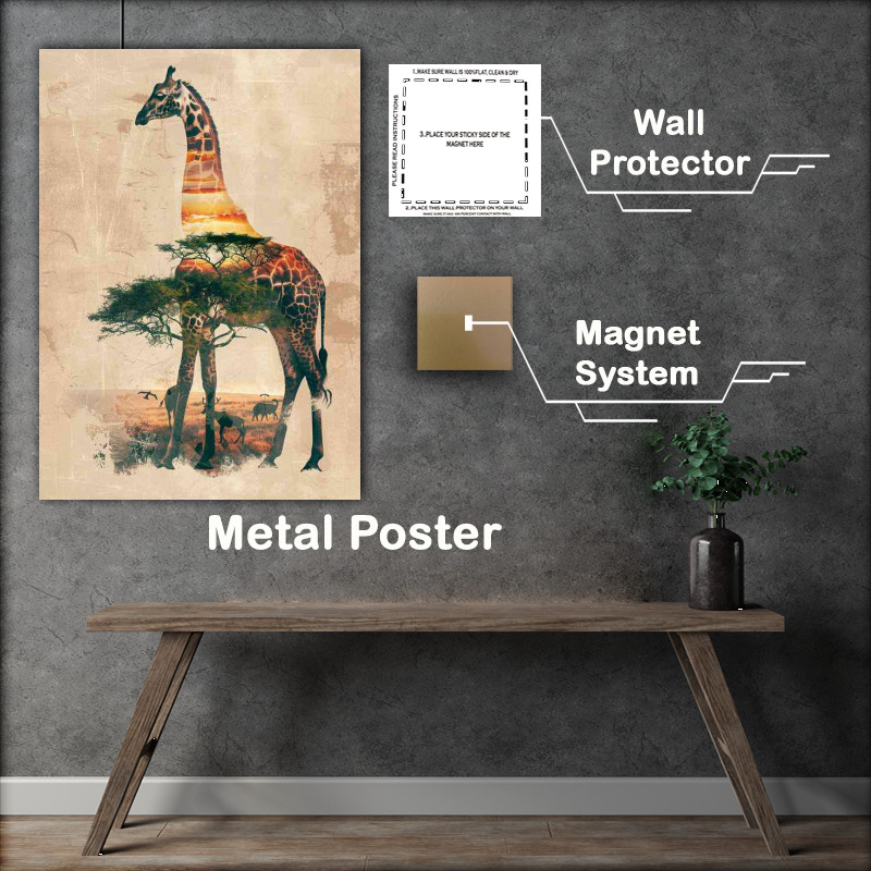 Buy Metal Poster : (Exposed Giraffe with the trees)