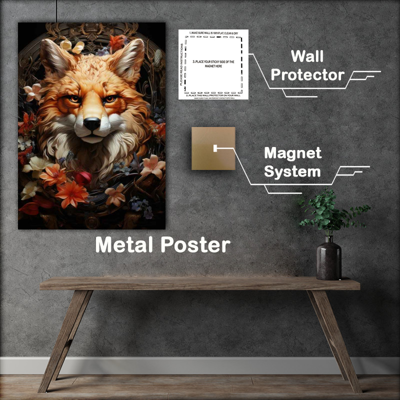 Buy Metal Poster : (Fox Face with flowers)