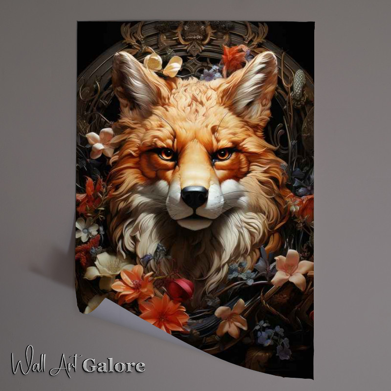 Buy Unframed Poster : (Fox Face with flowers)