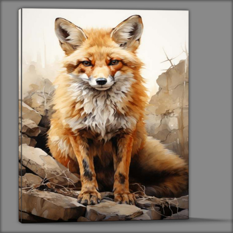 Buy Canvas : (Fox sitting on the rocks)