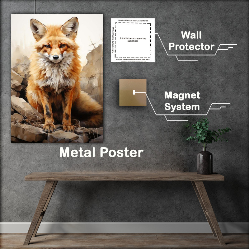 Buy Metal Poster : (Fox sitting on the rocks)