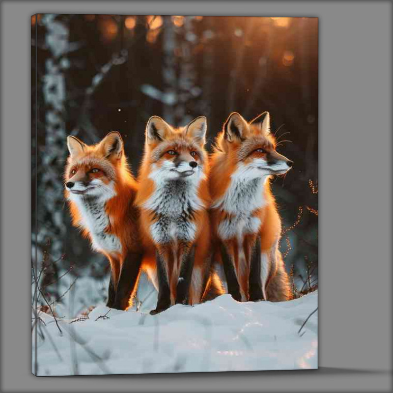 Buy Canvas : (Foxes in the snow sitting)
