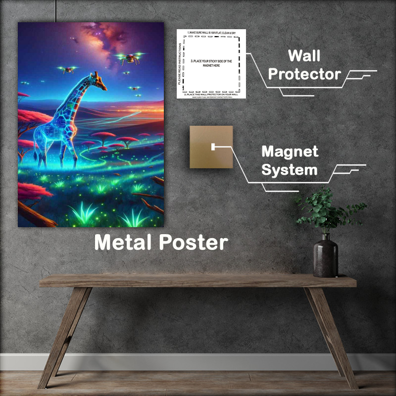 Buy Metal Poster : (Futuristic giraffe with a transparent illuminated neck)