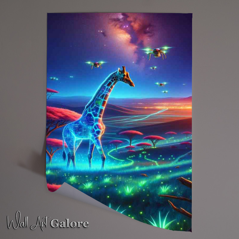 Buy Unframed Poster : (Futuristic giraffe with a transparent illuminated neck)