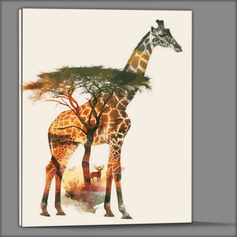 Buy Canvas : (Giraffe and trees in double exposure)