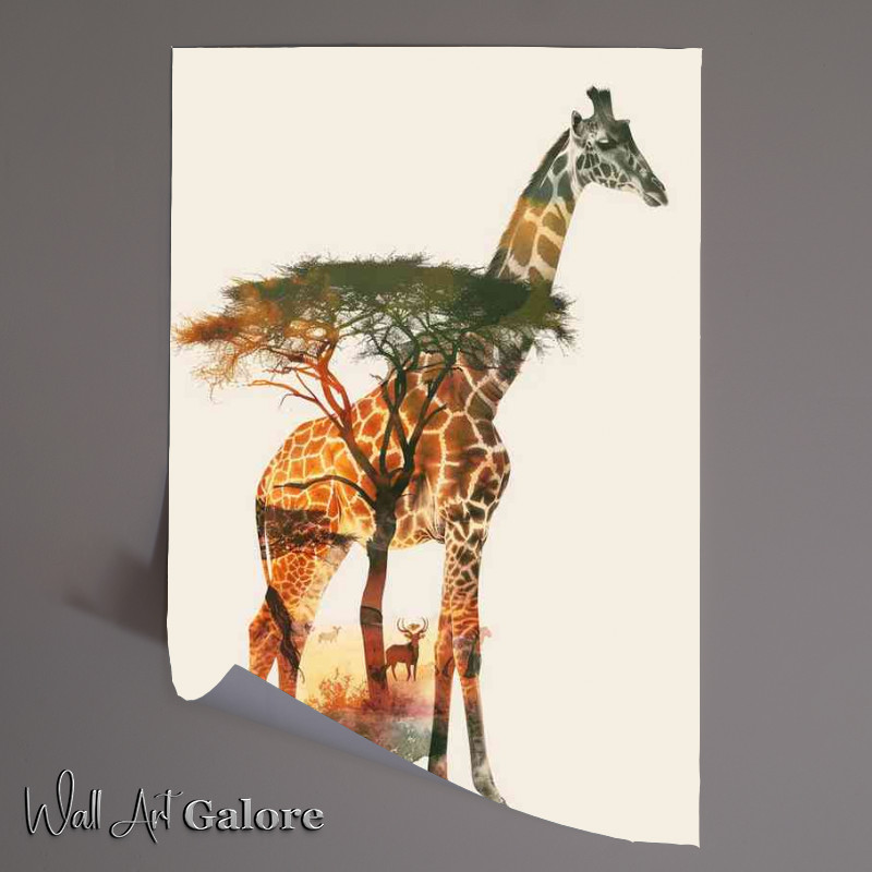 Buy Unframed Poster : (Giraffe and trees in double exposure)