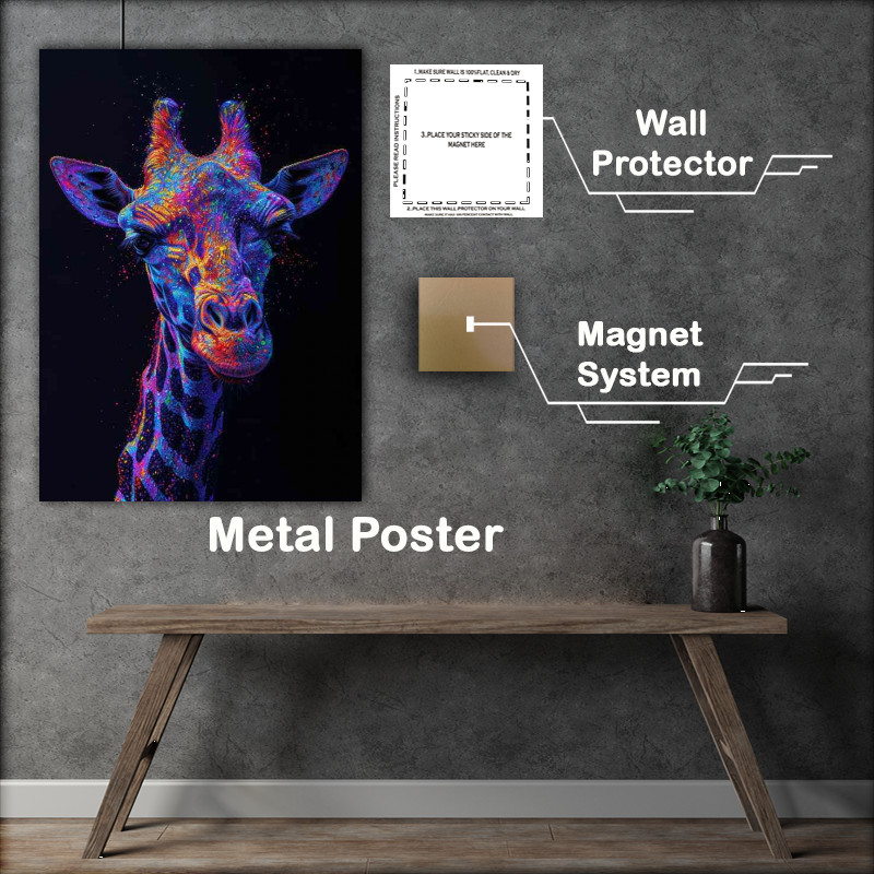 Buy Metal Poster : (Giraffe colorful neon style)