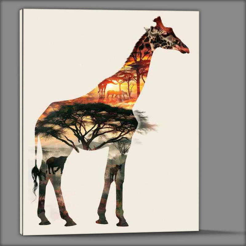 Buy Canvas : (Giraffe in double exposure with trees)