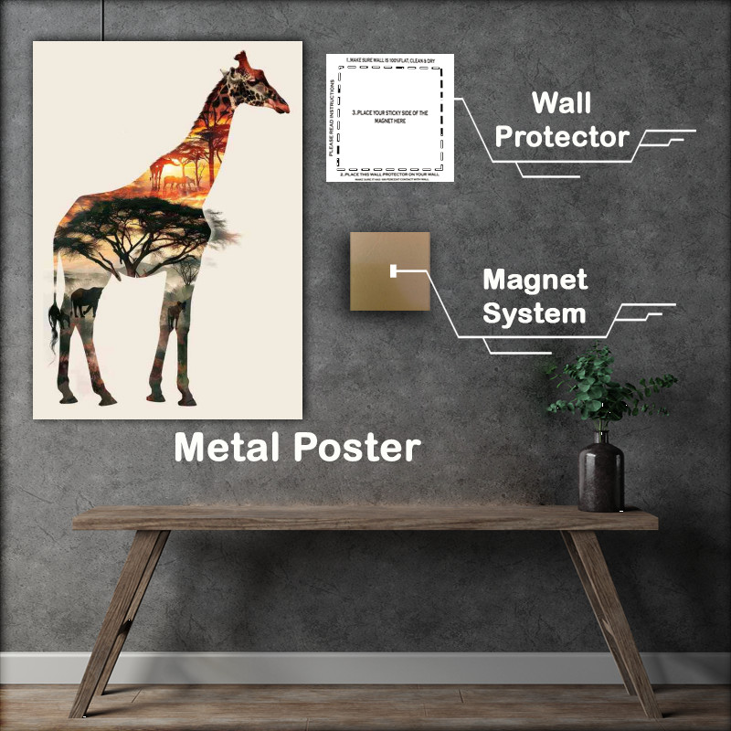 Buy Metal Poster : (Giraffe in double exposure with trees)