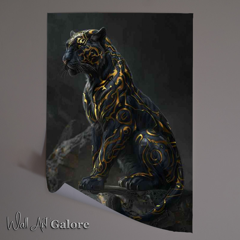 Buy Unframed Poster : (Gold and black leopard on a rock)