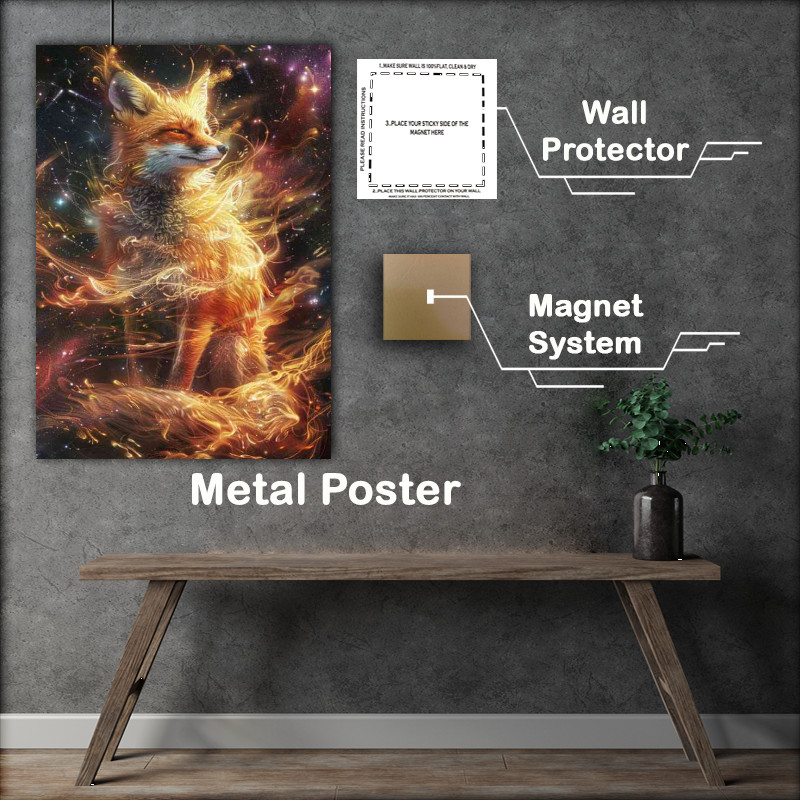 Buy Metal Poster : (Golden Fox made of swirling cosmic energy)
