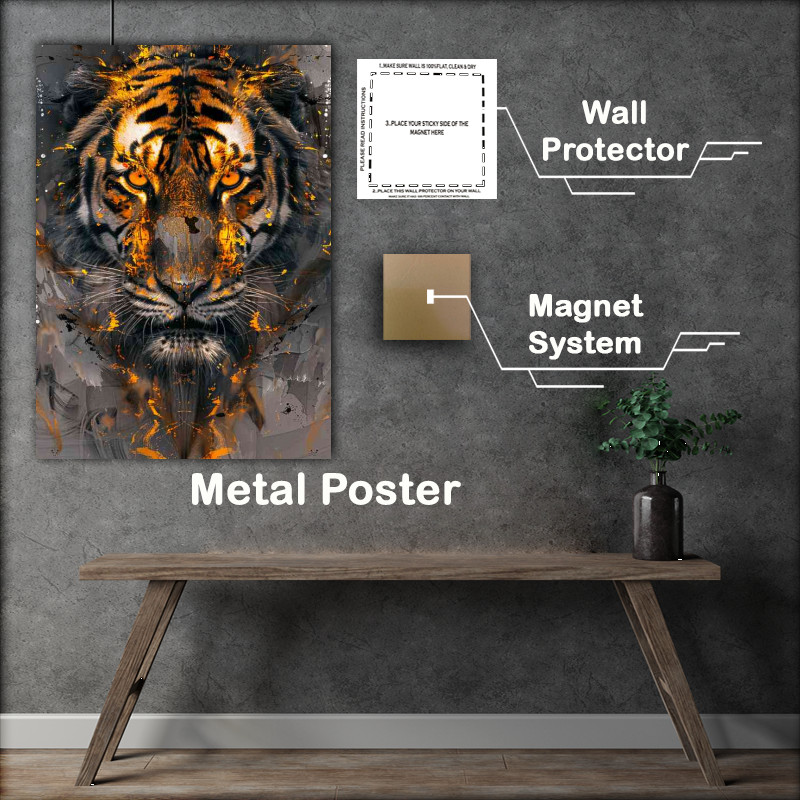 Buy Metal Poster : (Golden orange tigers art)