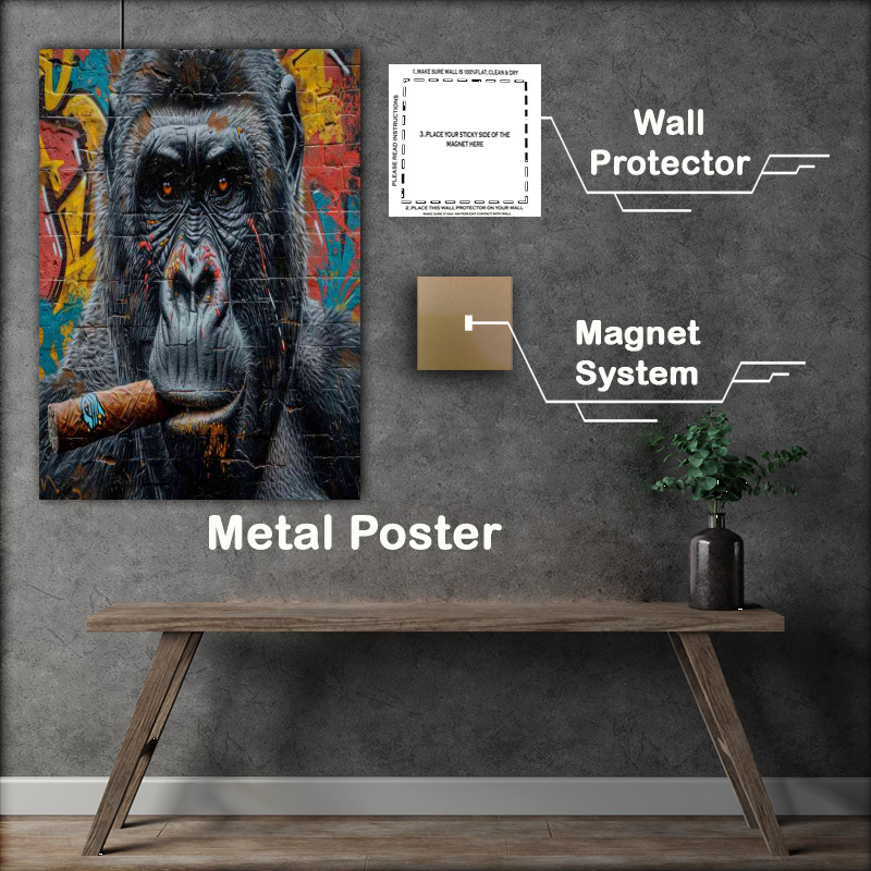 Buy Metal Poster : (Gorilla smoking a cigar overlaid graffiti)