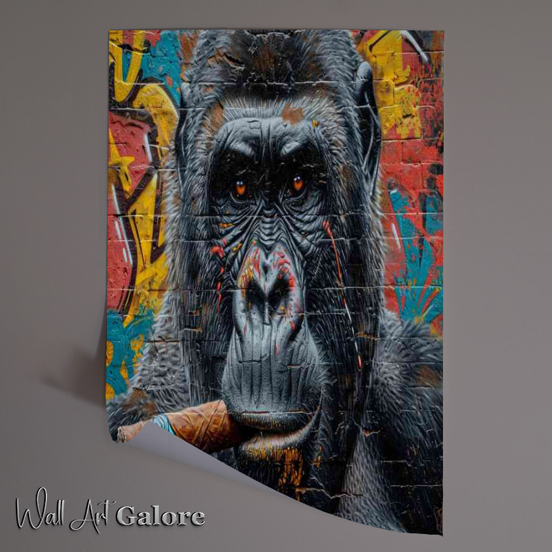 Buy Unframed Poster : (Gorilla smoking a cigar overlaid graffiti)