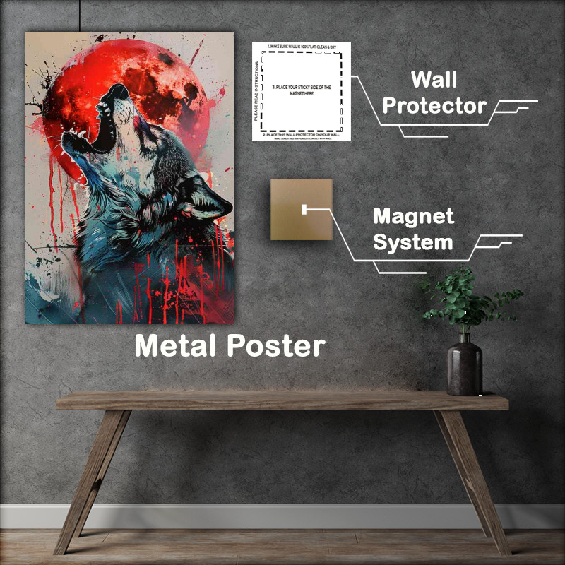 Buy Metal Poster : (Howling wold with a red moonlight)