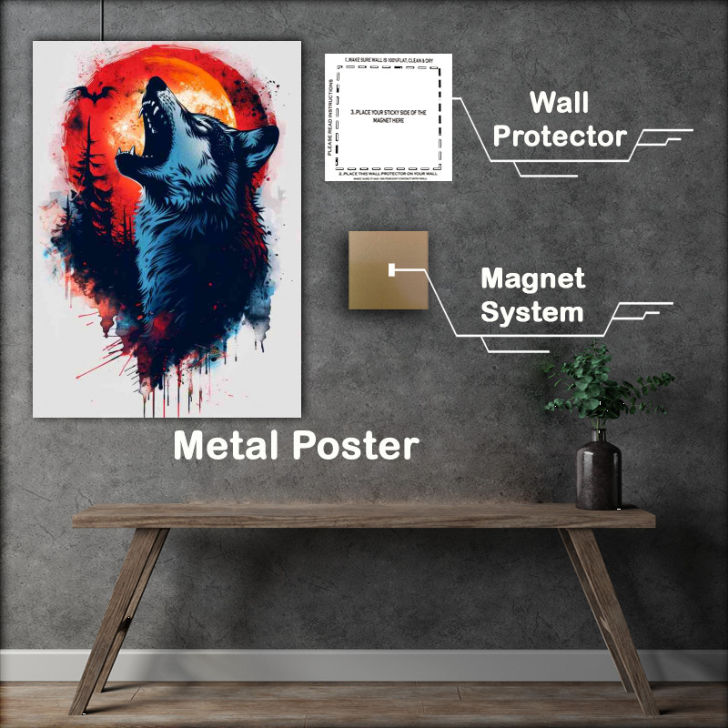 Buy Metal Poster : (Howling wolf in the moonlight)