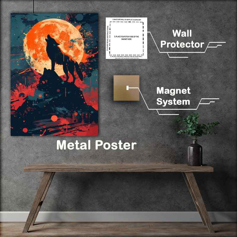 Buy Metal Poster : (Howling wolf on the mountain)