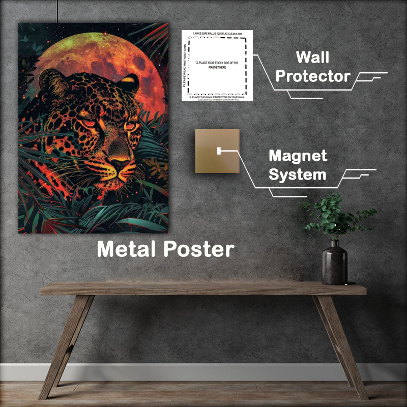 Buy Metal Poster : (Jungle leopard under the moon)