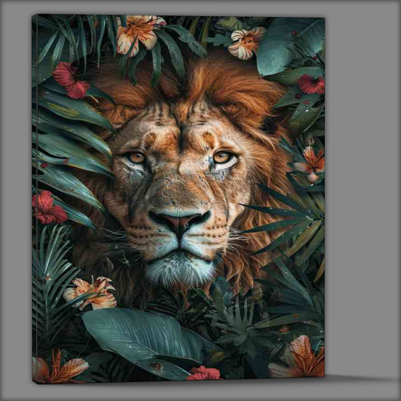 Buy Canvas : (Jungle lion through the flowers)